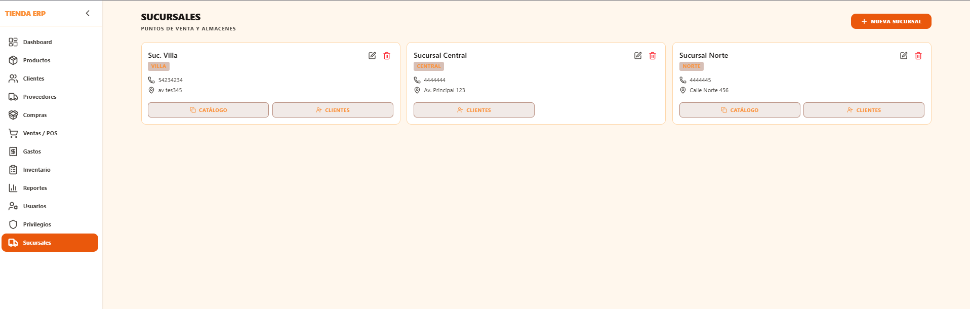 Sedes y Sucursales - Tienda ERP